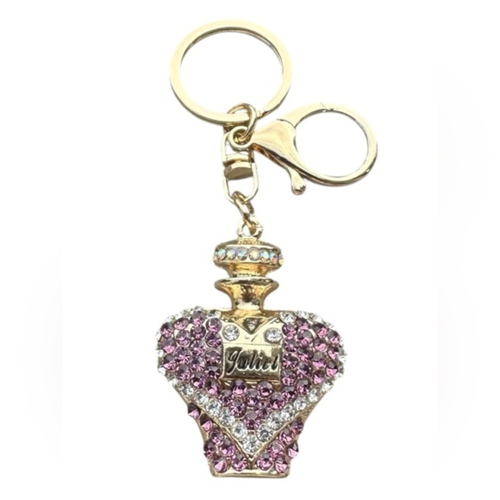 3/$25 Sparkle.Rhinestone Jeweled Pink & Gold Fancy Bottle Keychain Bag Charm